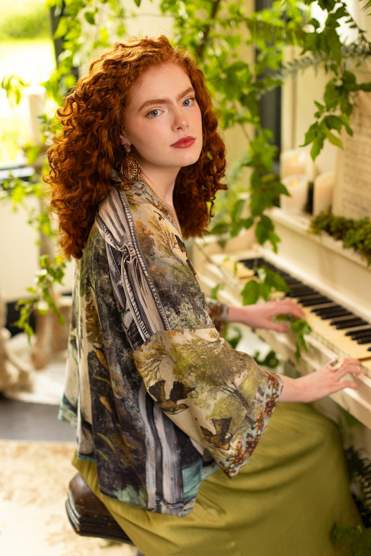 "Theatre of Dreams" Bamboo Silk Cropped Pixie Kimono Duster detail