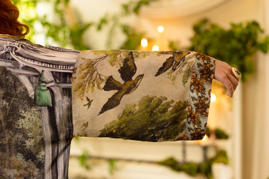 printed bamboo silk bird detail sleeve