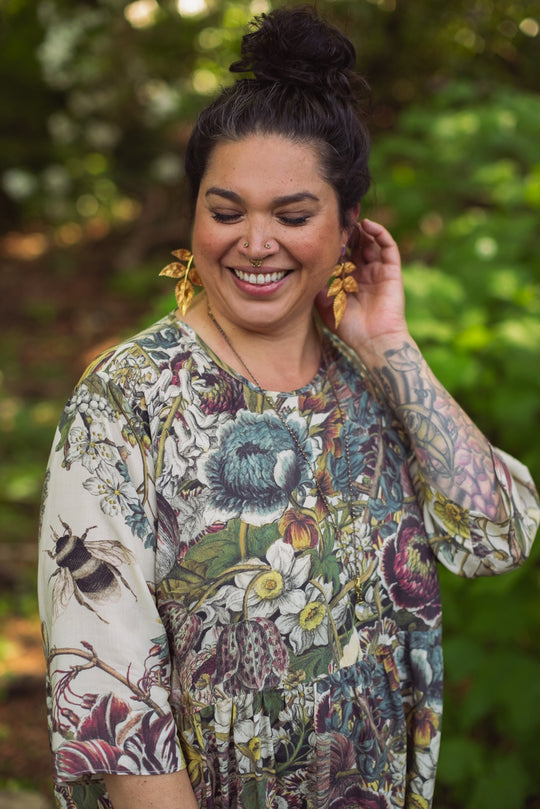 bees and flowers Silk Bamboo Artist Dress Tunic w/ Pockets