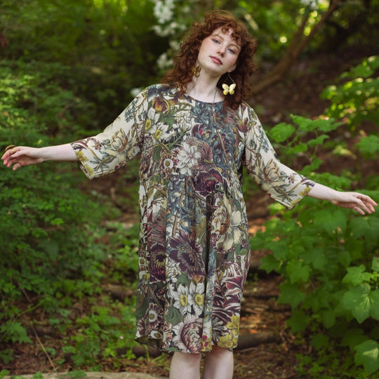 hand painted floral print dress with pockets