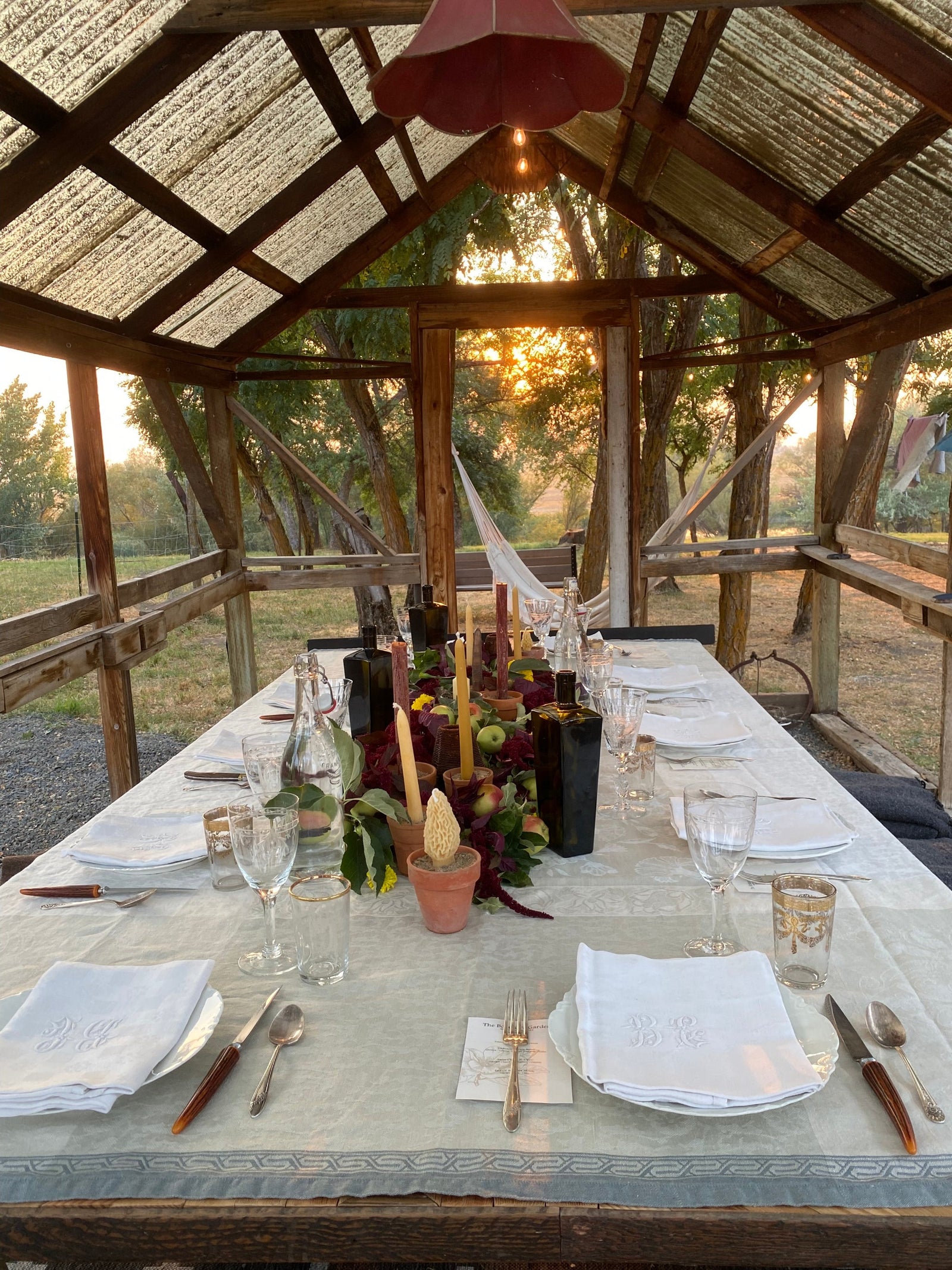 The gazebo set or dinner during an art retreat