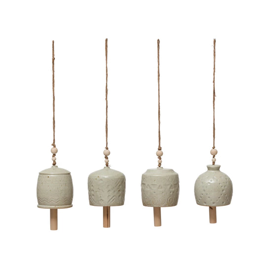 Ceramic Stoneware Bell with Wooden Beads