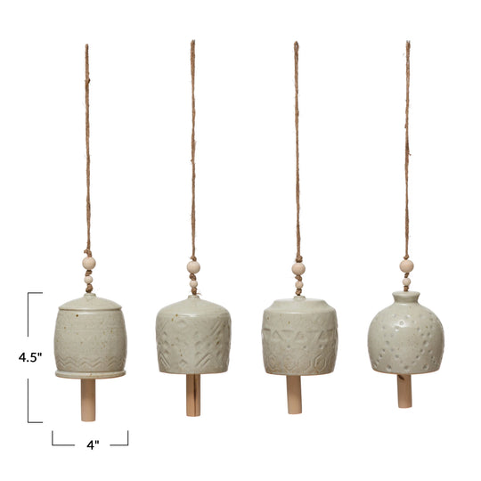 Ceramic Stoneware Bell with Wooden Beads