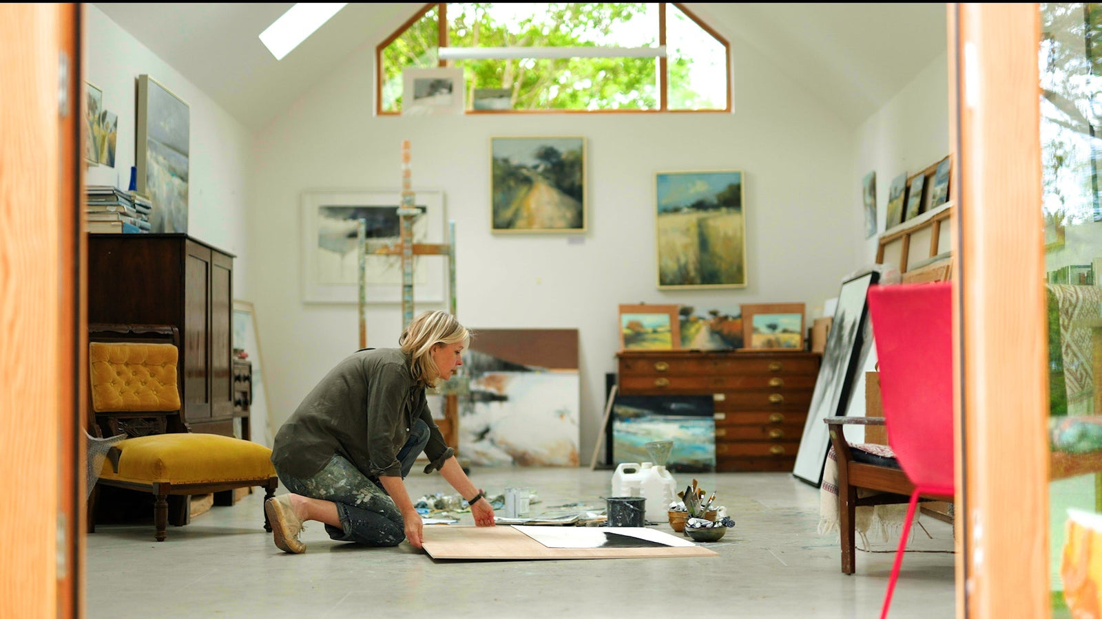 Hannah woodman in her painting studio