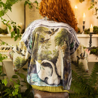 "Theatre of Dreams" Bamboo Silk Cropped Pixie Kimono Duster | Swan Print