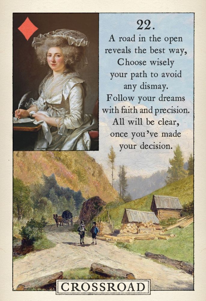 Blue Bird Lenormand Fortune Telling Cards; Queen of diamonds; Crossroad