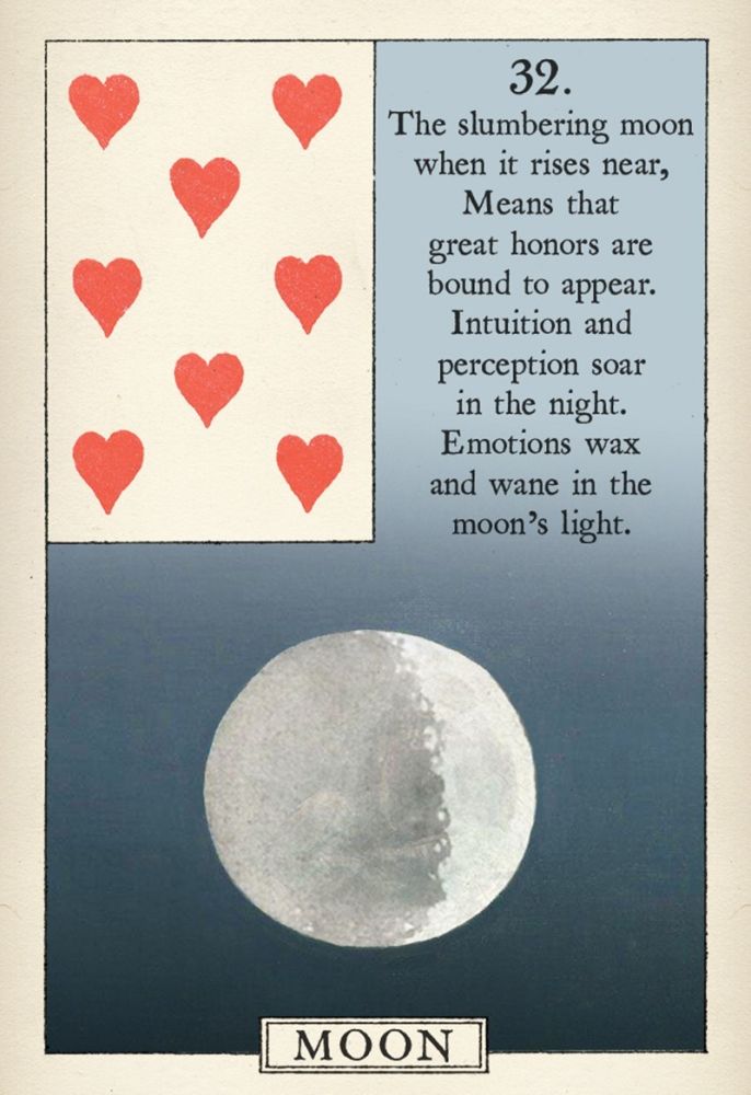 Blue Bird Lenormand Fortune Telling Cards, 8 of hearts; the moon