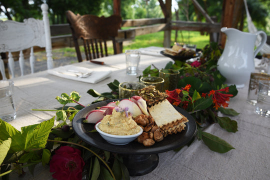 Nibble board and table setting at Hunter Moon Homestead