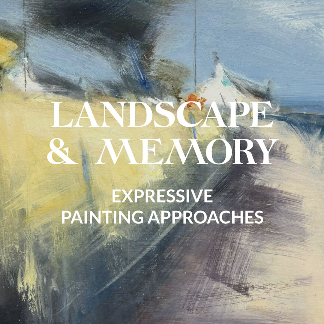 "Landscape and memory; expressive painting approaches" title image with an abstract landscape background