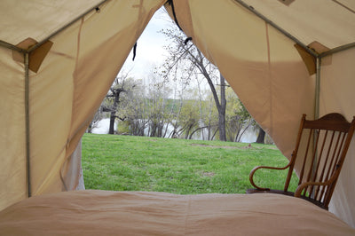View of the pond from inside a tent at HMH