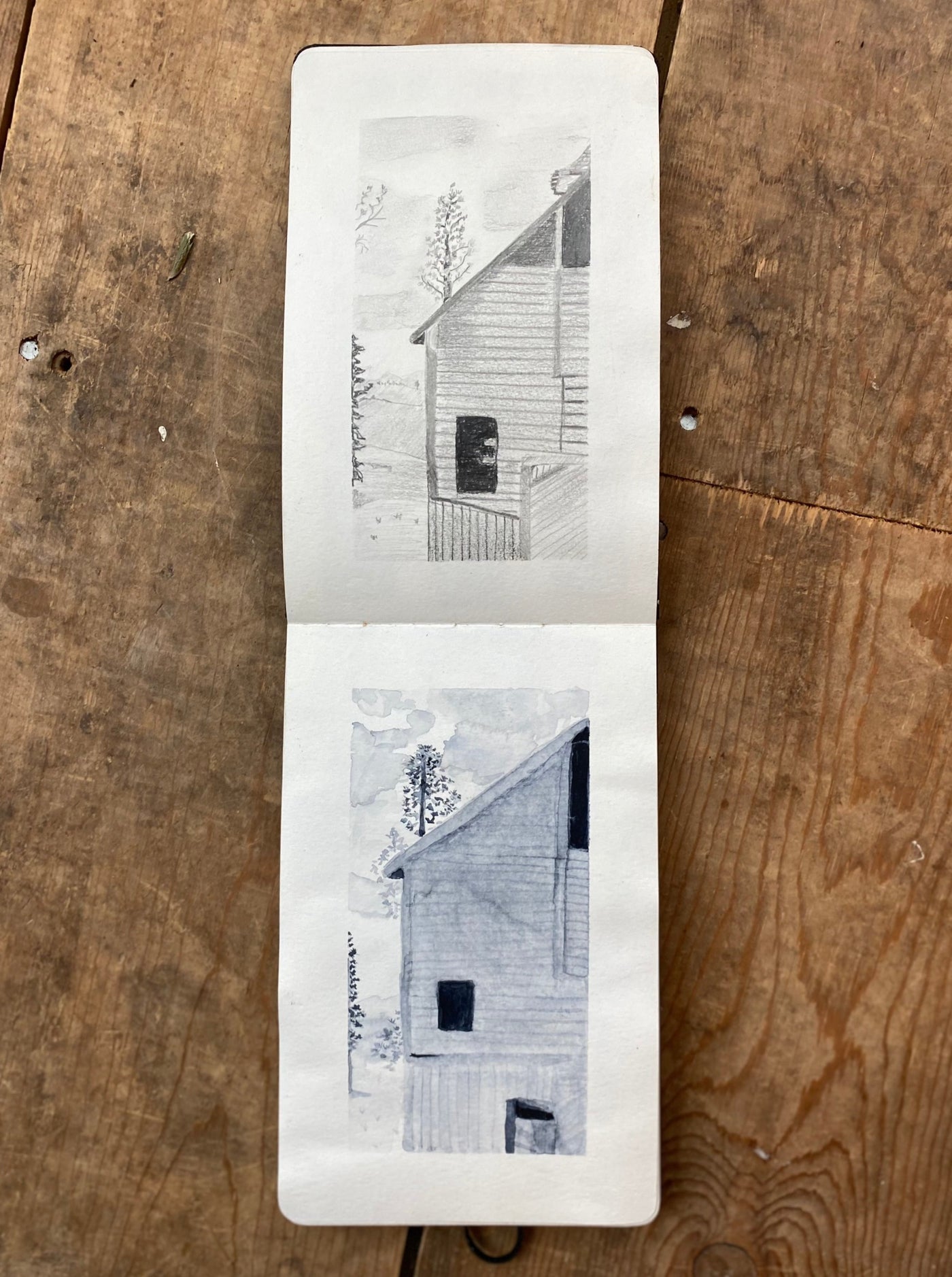 Barn sketches in artist Kate Poole's landscape journal