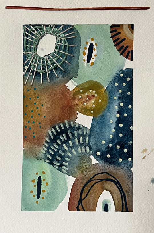 Watercolor painting study with stitching