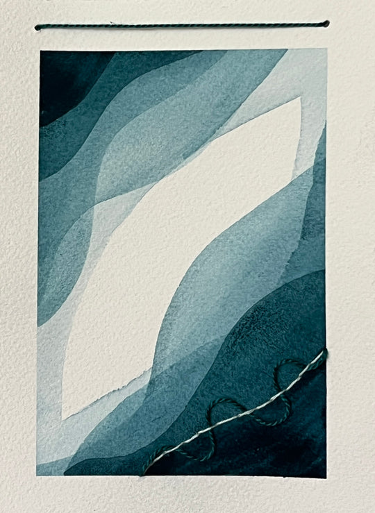 Watercolor painting study with stitching