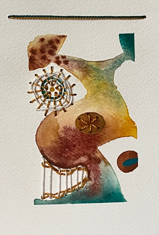 Watercolor painting study with stitching