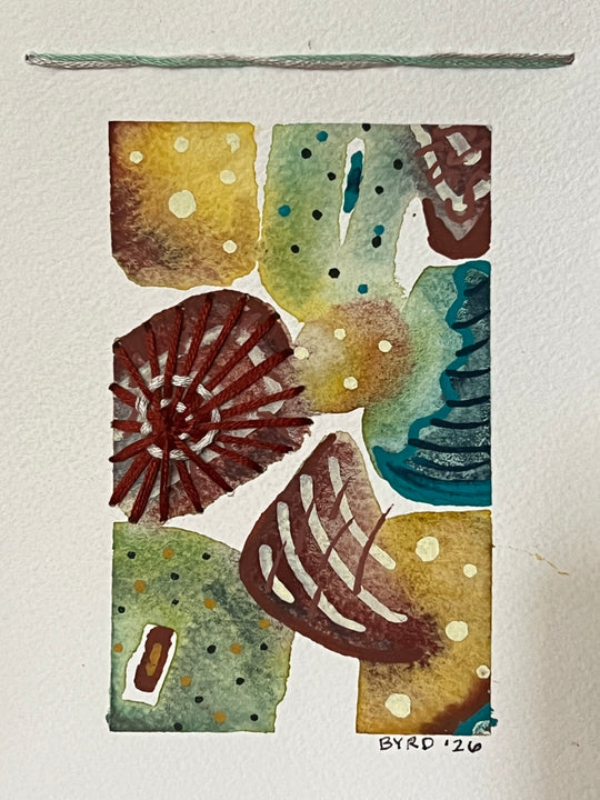Watercolor painting study with stitching