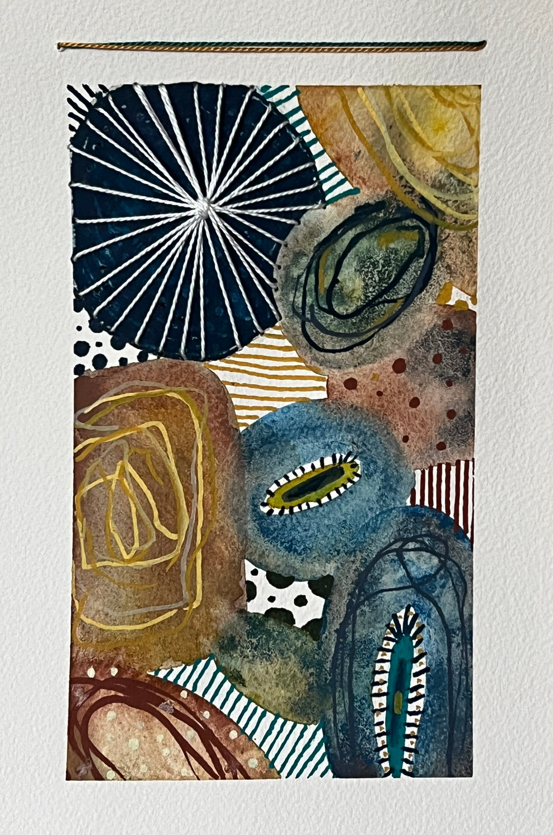 Watercolor painting study with stitching