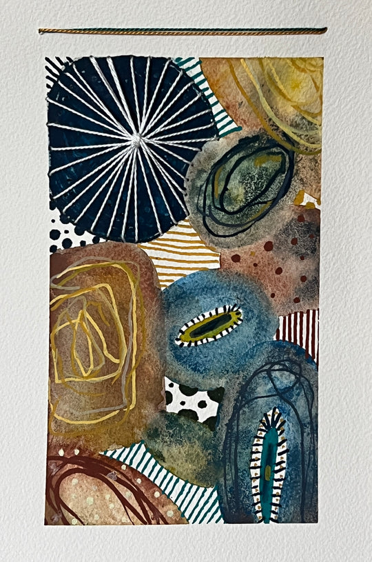 Watercolor painting study with stitching