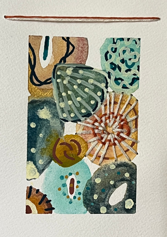 Watercolor painting study with stitching