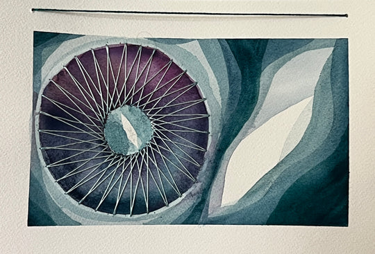 Watercolor painting study with stitching