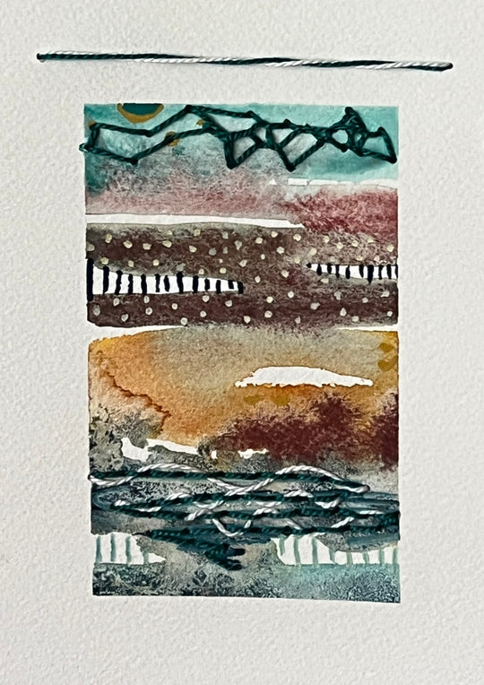 Watercolor painting study with stitching