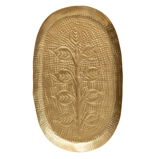 Debossed Decorative Brass Tray | Antique Gold