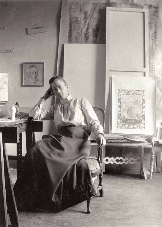 Hilma Af Klint in her studio