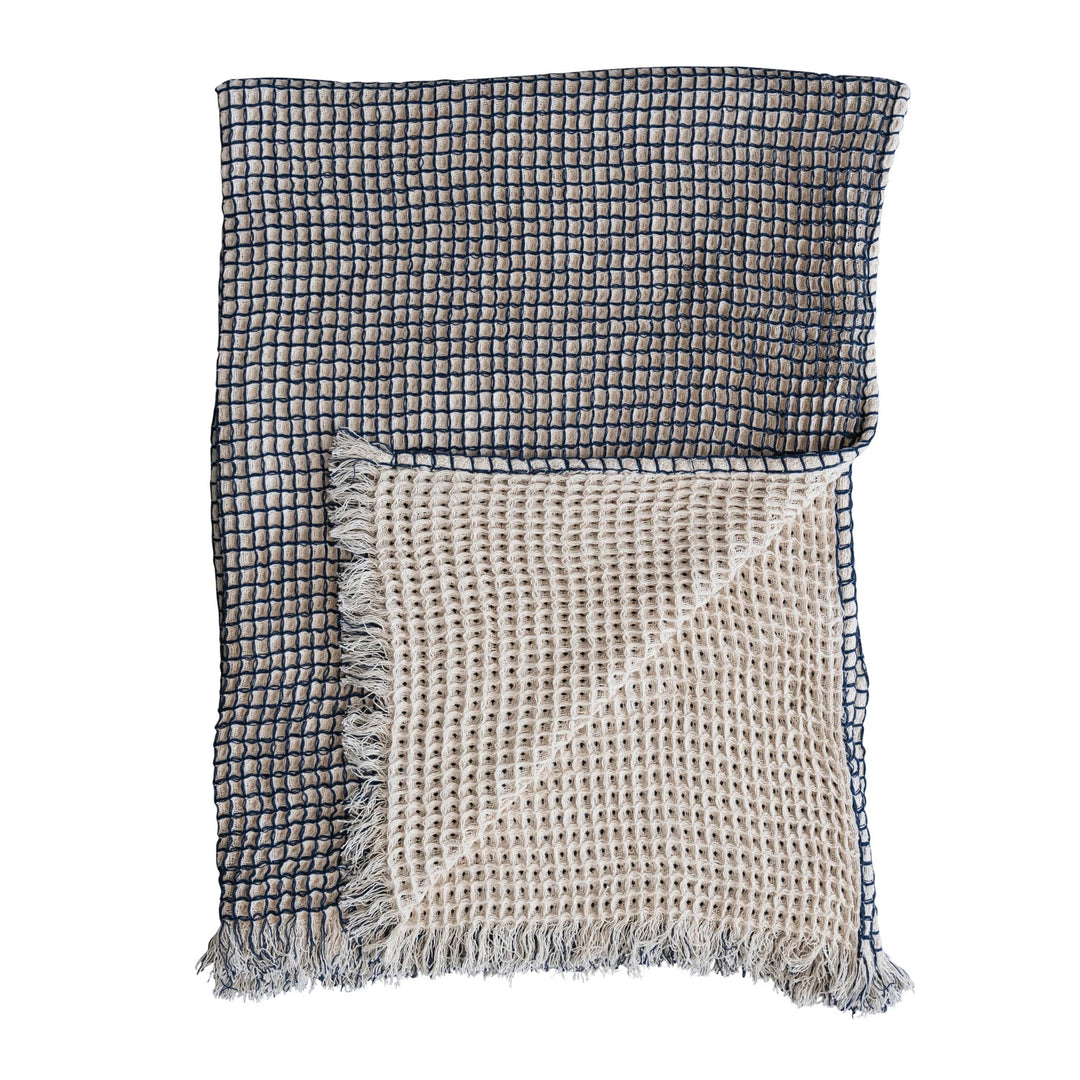 Two-Sided Cotton Waffle Weave Throw w/ Fringe