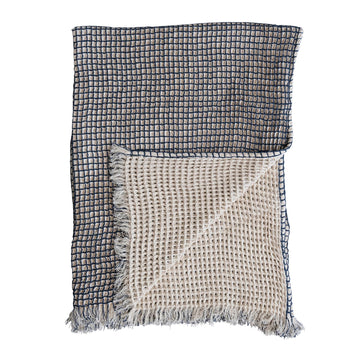 Two-Sided Cotton Waffle Weave Throw w/ Fringe