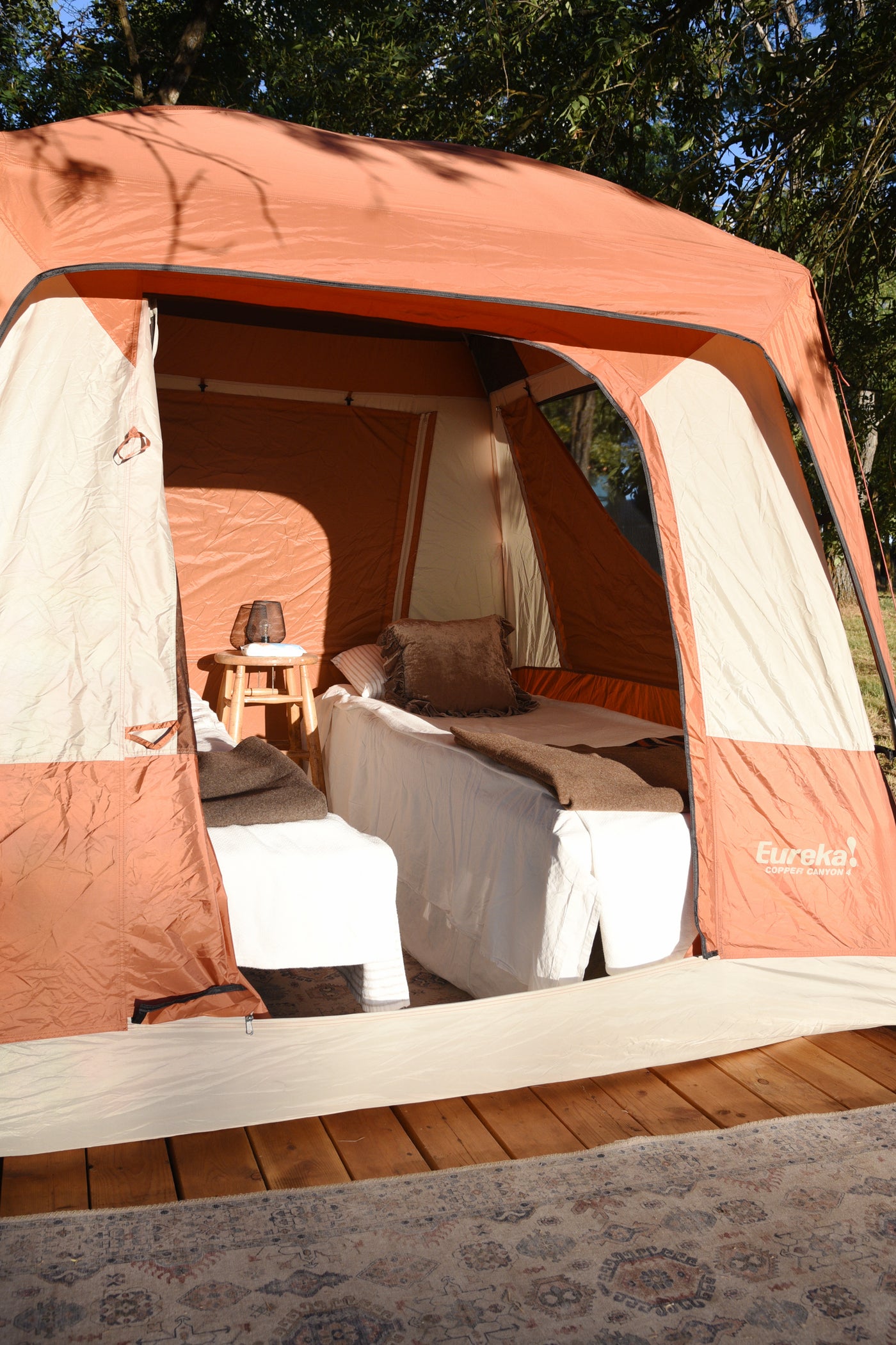 Tent with cots at Hunter Moon Homestead